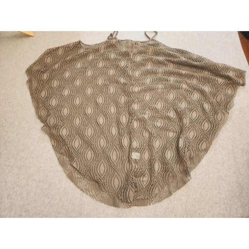 Saint Tropez West Cover Up Womens Small Brown Crochet Sheer Beaded‎ Tie Tunic